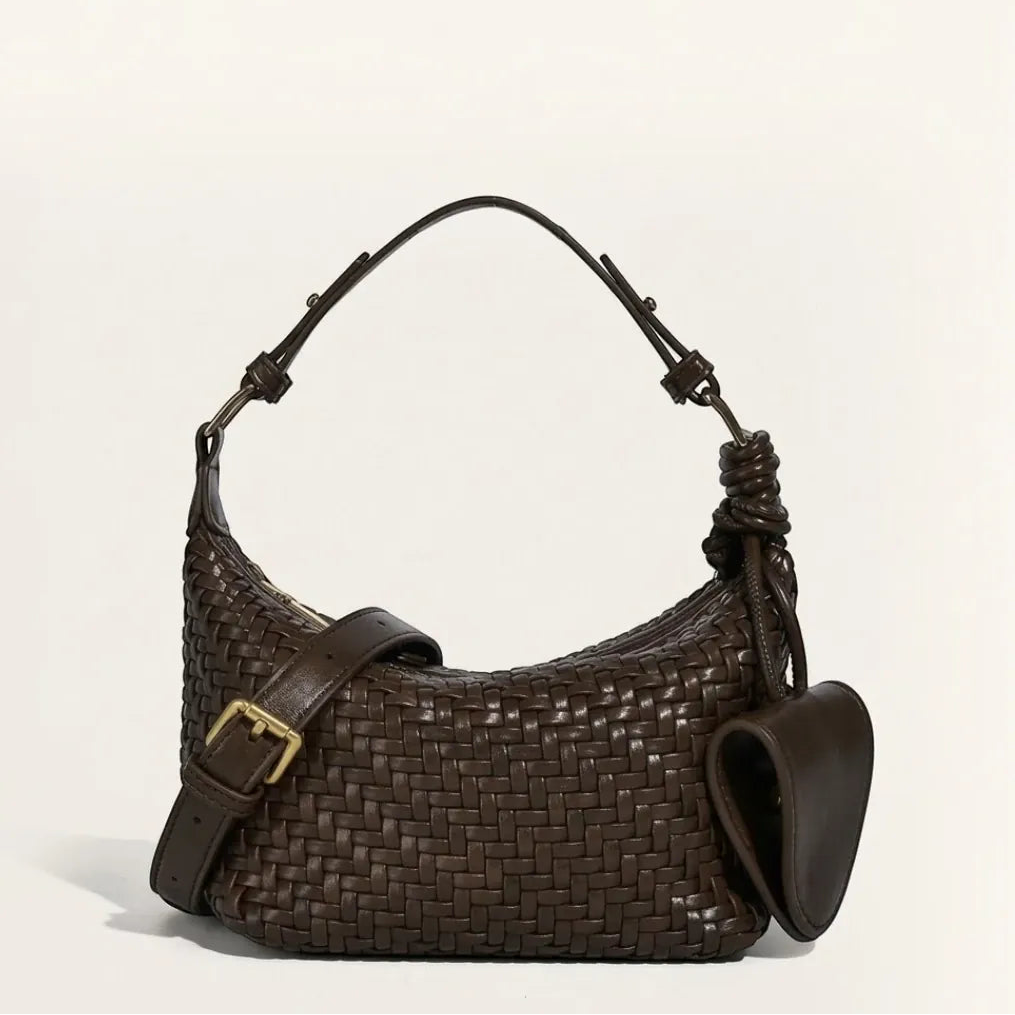 Sac hobo similicuir tressé noeud Café