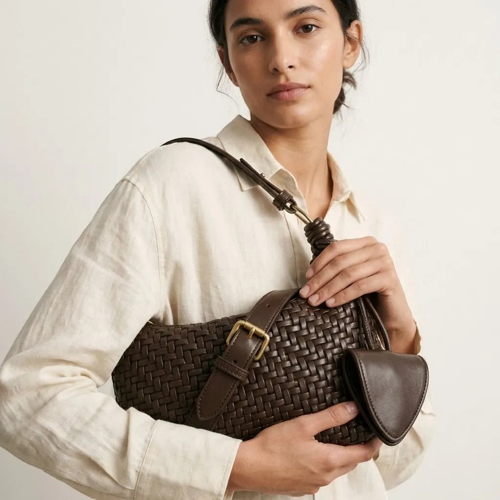 Sac hobo similicuir tressé noeud Café