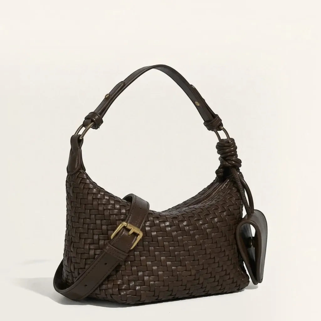 Sac hobo similicuir tressé noeud Café