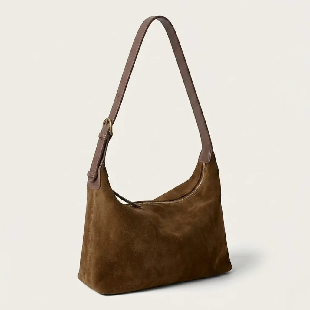 Sac hobo suédine minimaliste Marron