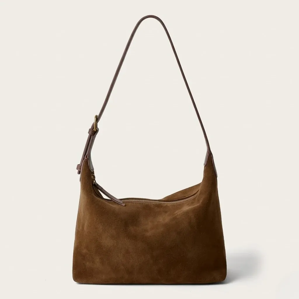 Sac hobo suédine minimaliste Marron