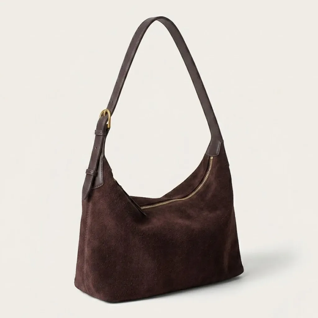 Sac hobo suédine minimaliste Café