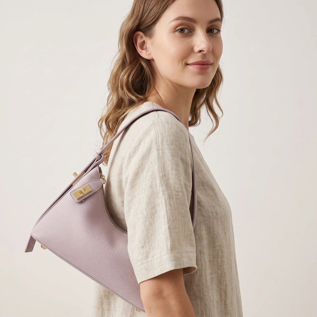Sac hobo trapèze anses ronde cuir Lilas