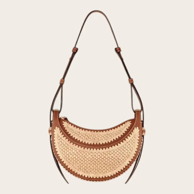 Sac lune raphia cuir tendance