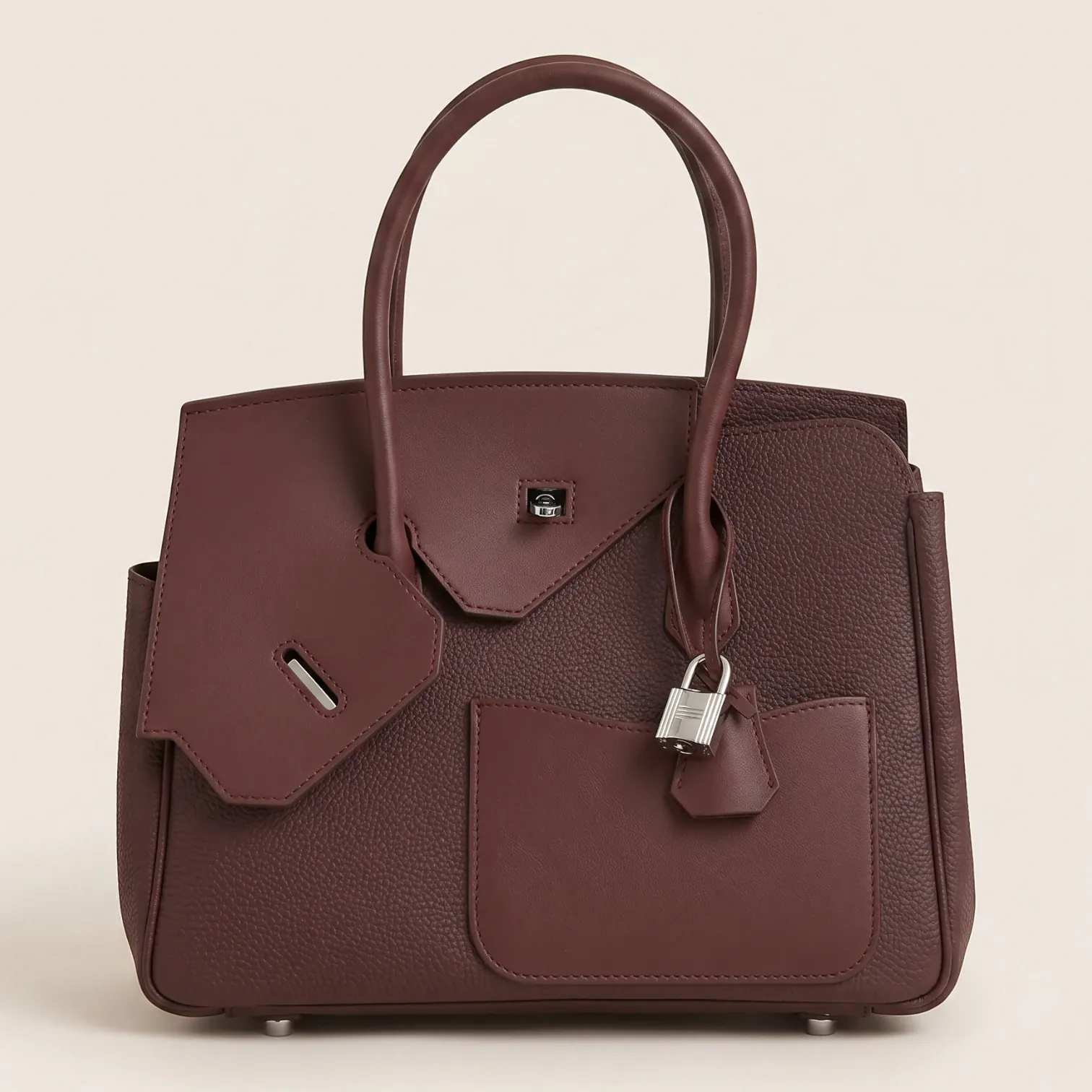 Sac main cuir cadenas structuré