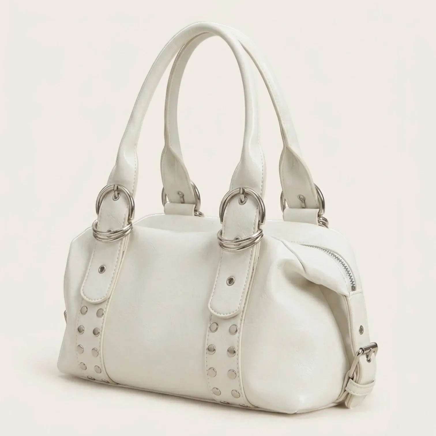 Sac main rock anneaux argentés Blanc
