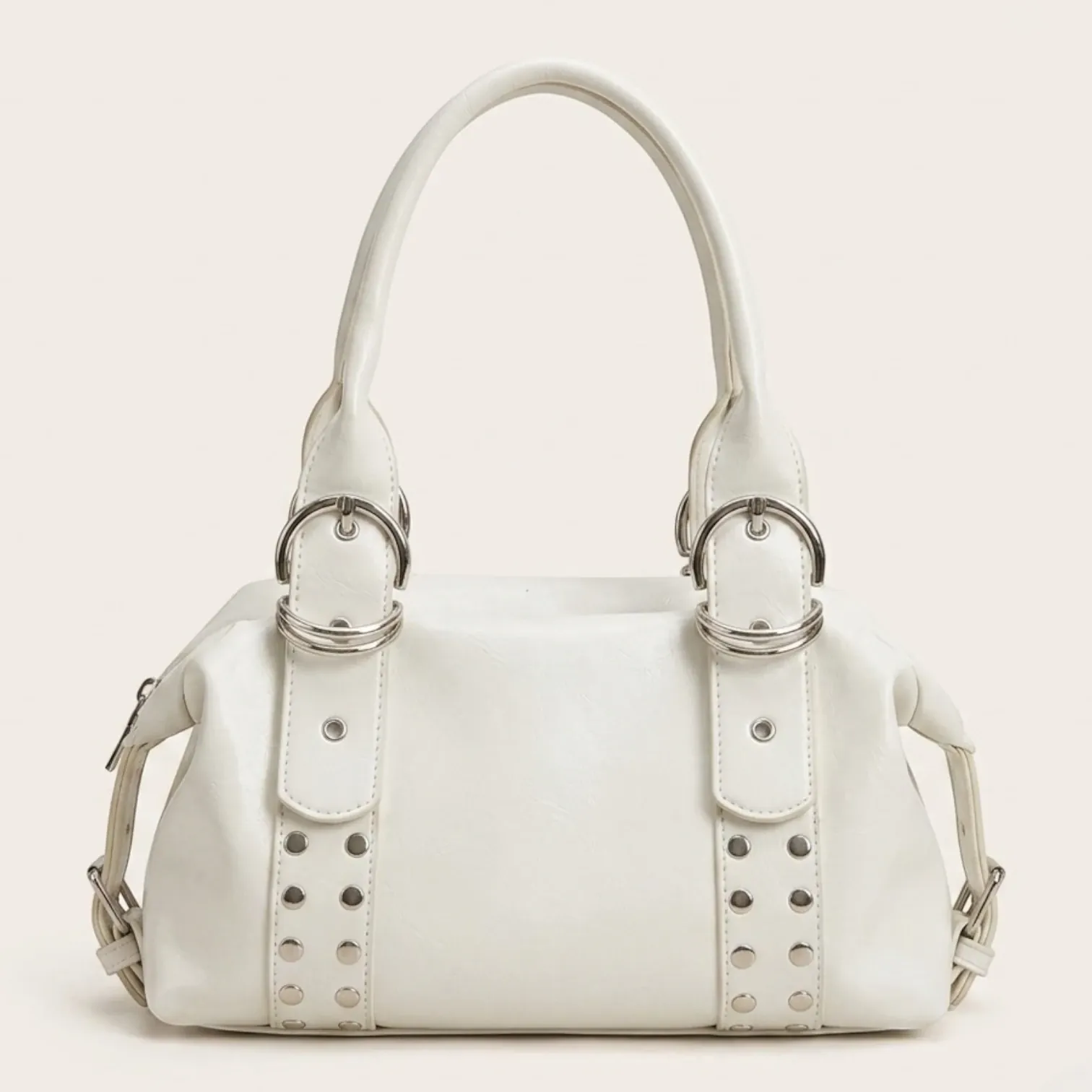 Sac main rock anneaux argentés Blanc
