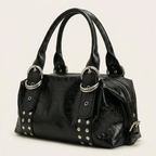 Sac main rock anneaux argentés Noir