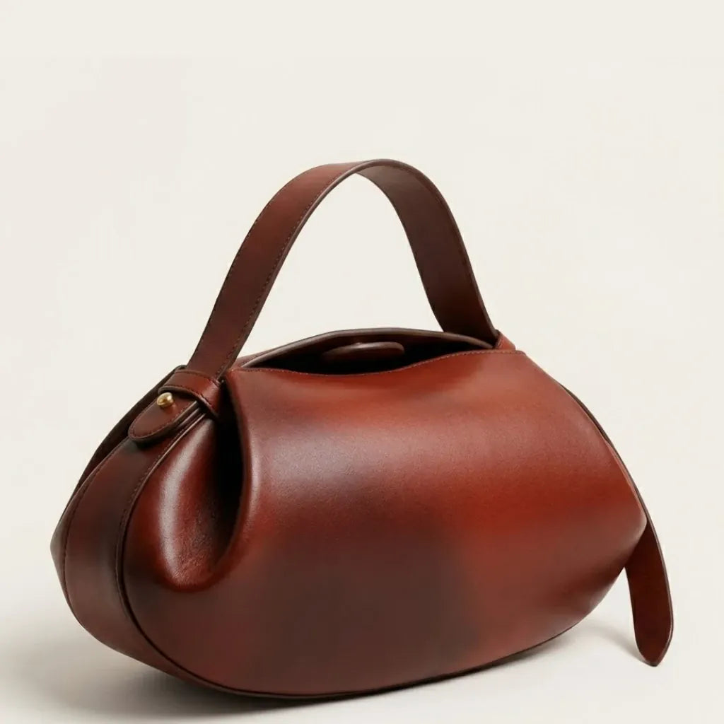 Sac ovale cuir souple forme coussin Tan