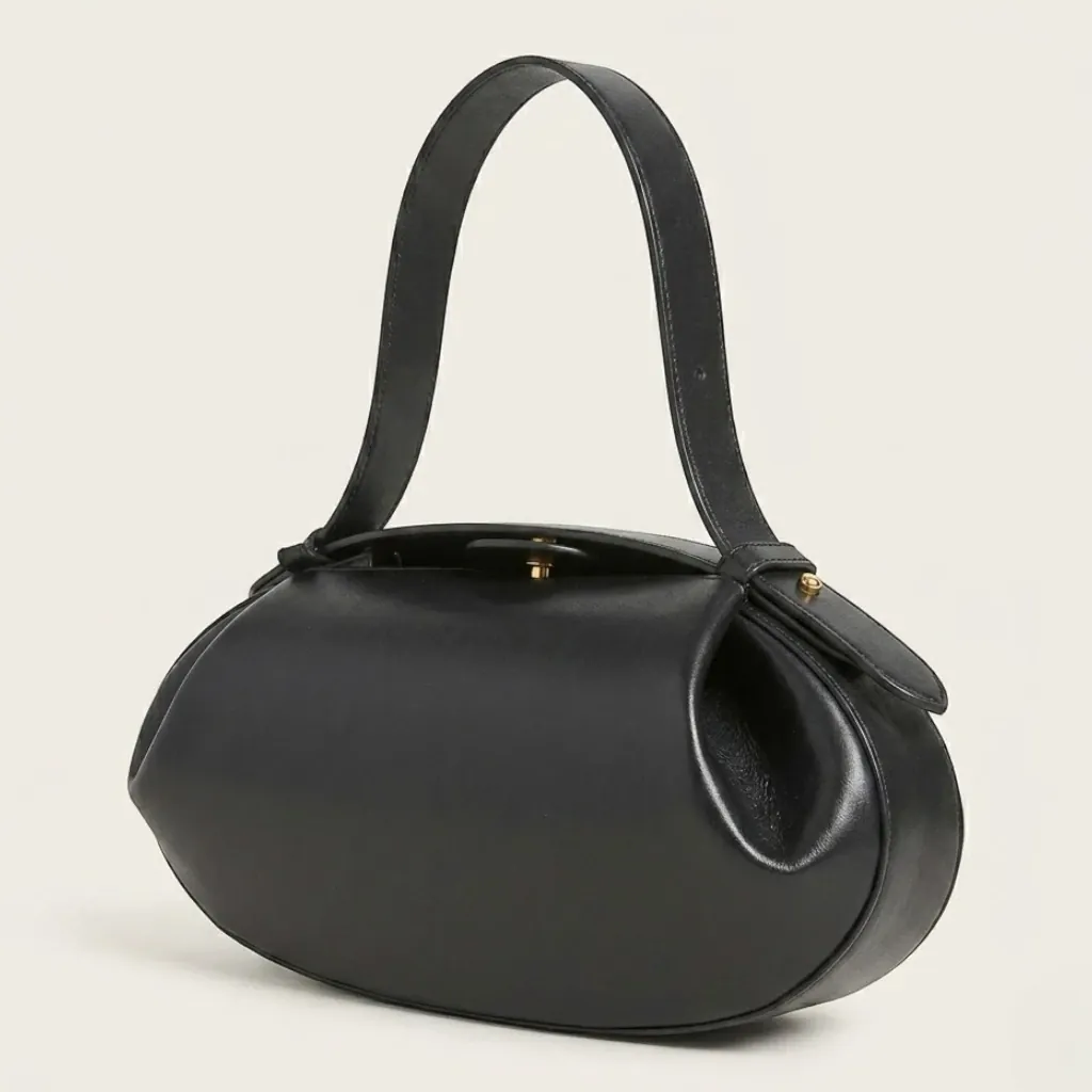 Sac ovale cuir souple forme coussin Noir