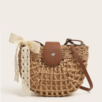 sac paille filet nœud en dentelle bohème Khaki