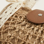 sac paille filet nœud en dentelle bohème Khaki