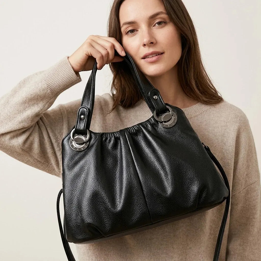 Sac porté main froncé bandoulière amovible Noir