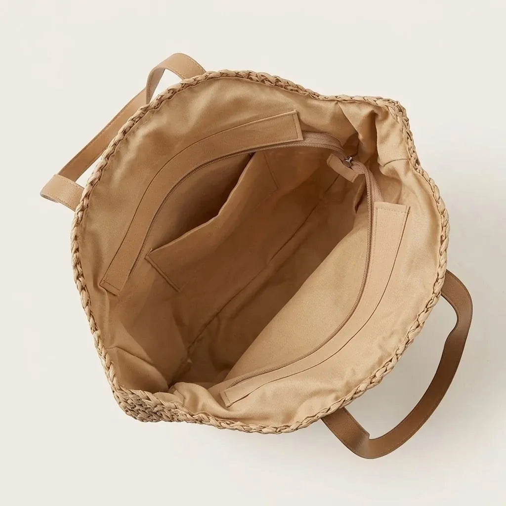 Sac rond crochet paille plage Khaki