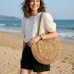 Sac rond crochet paille plage Khaki