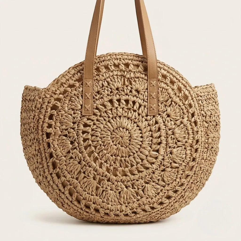 Sac rond crochet paille plage Khaki