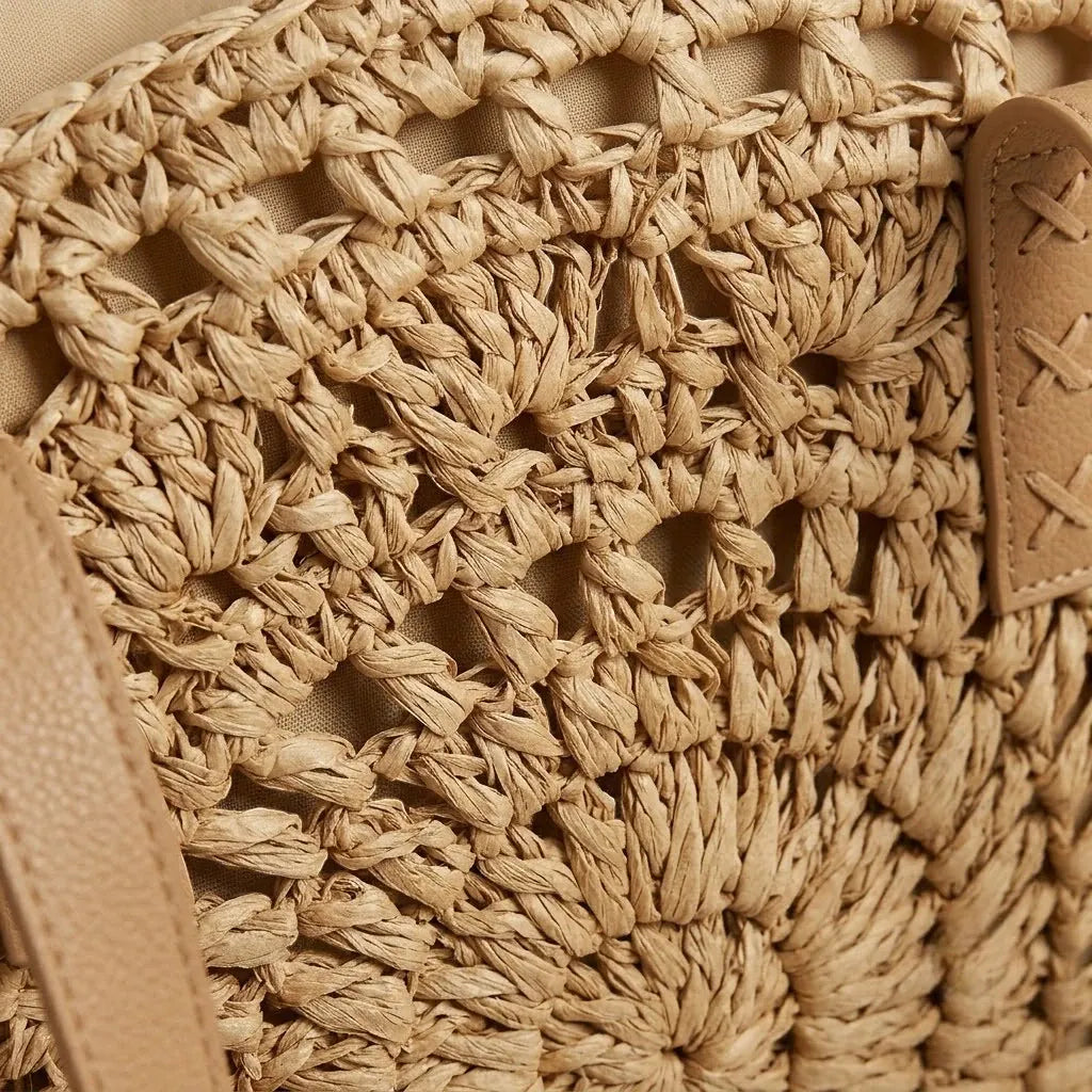 Sac rond crochet paille plage Khaki
