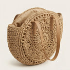 Sac rond crochet paille plage Khaki