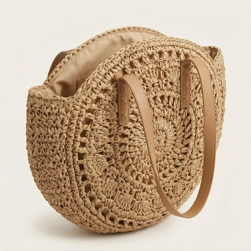 Sac rond crochet paille plage Khaki