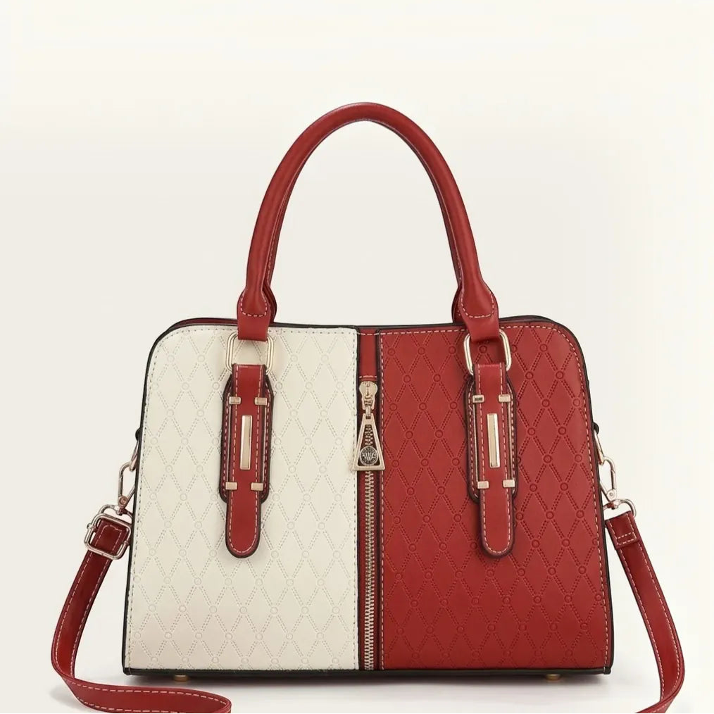 Sac satchel motif monogramme pampille Rouge
