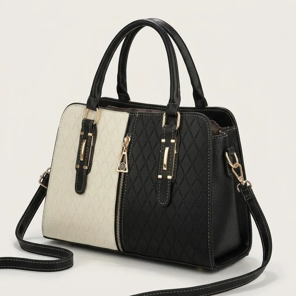 Sac satchel motif monogramme pampille Noir