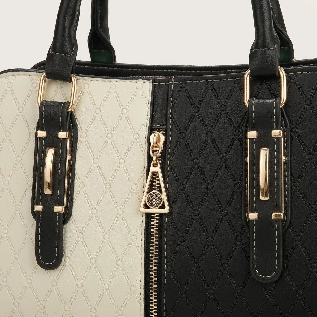 Sac satchel motif monogramme pampille Noir