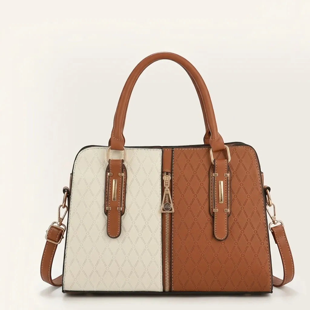 Sac satchel motif monogramme pampille Marron
