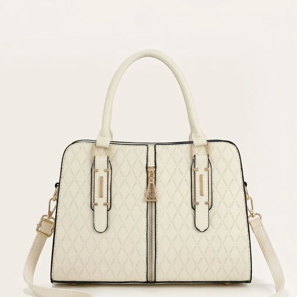 Sac satchel motif monogramme pampille Blanc