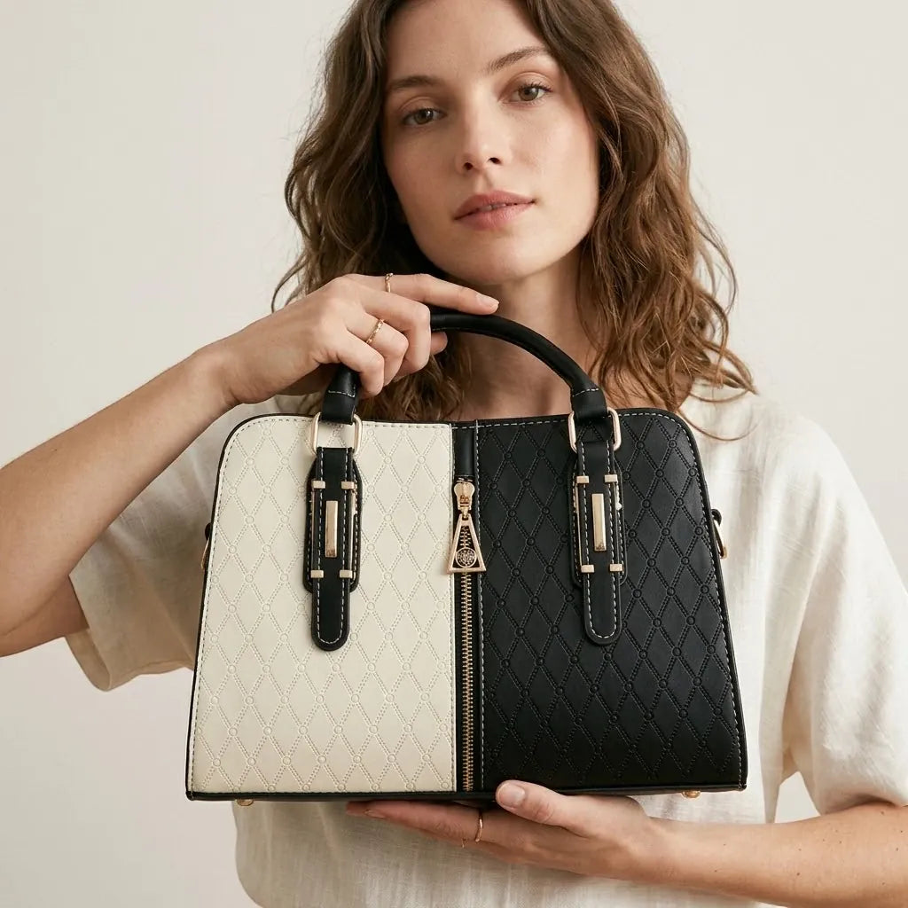 Sac satchel motif monogramme pampille Noir