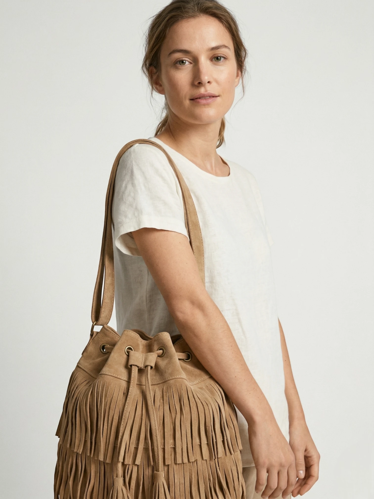 Sac seau a frange Khaki