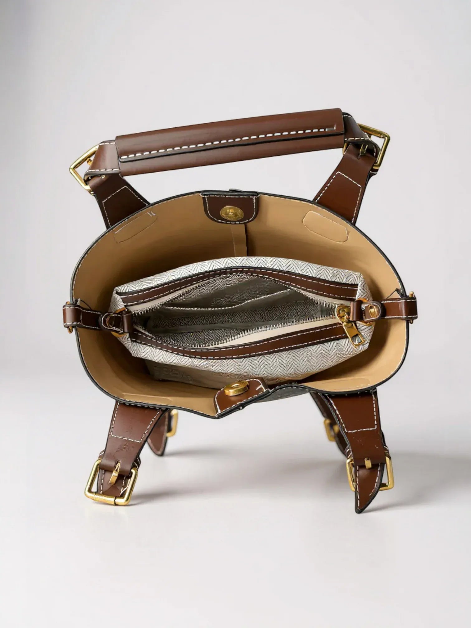 Sac seau allongé similicuir Beige