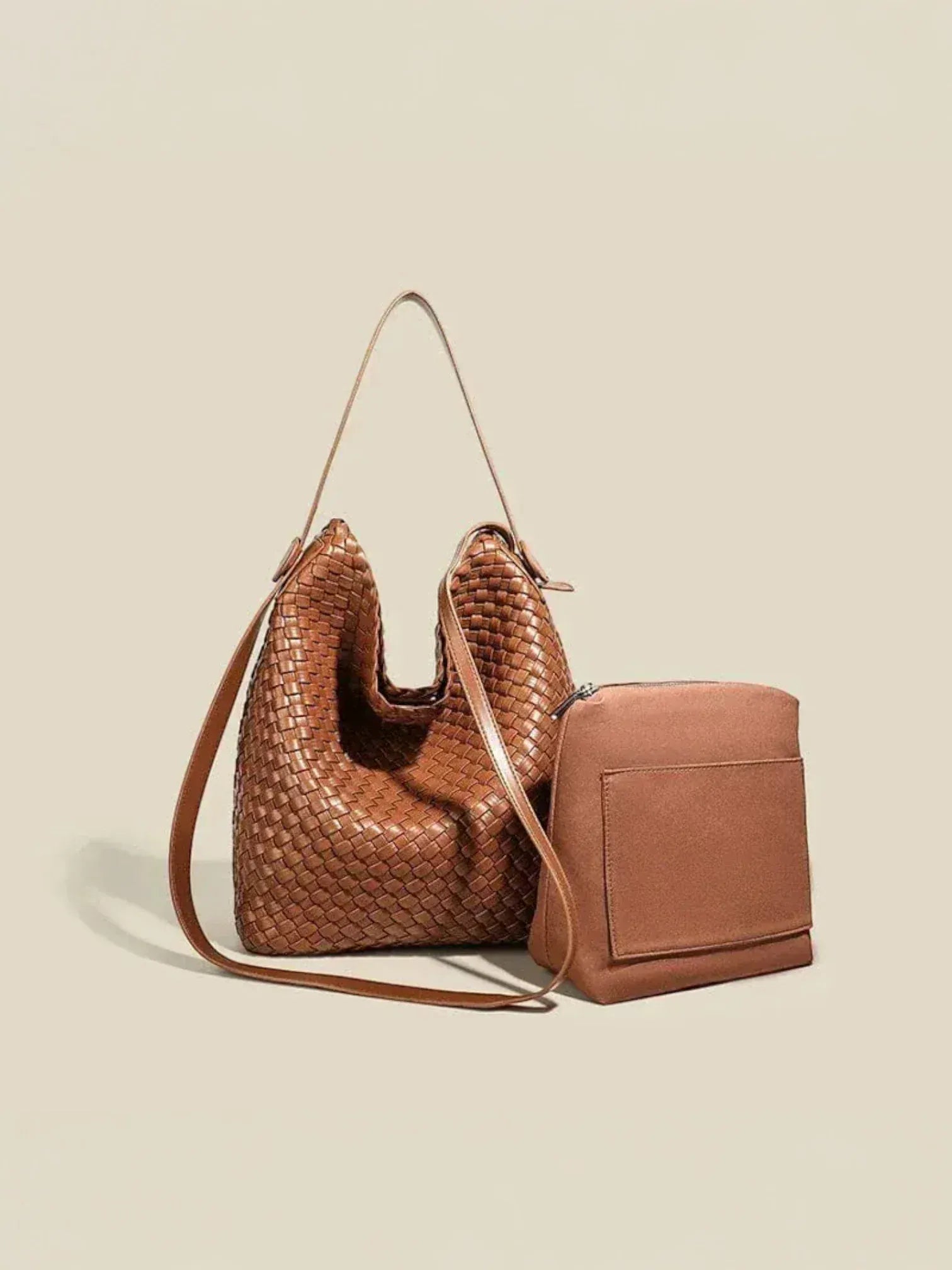 Sac seau arrangé en cuir vegan Marron