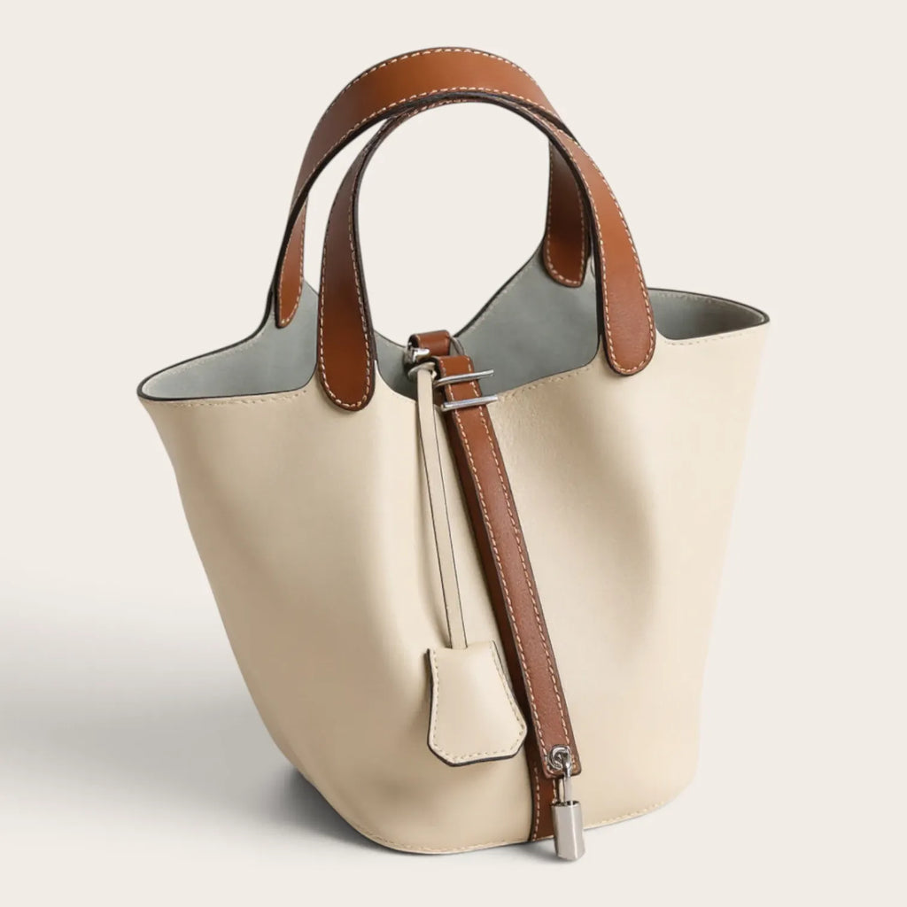 Sac seau bicolore beige