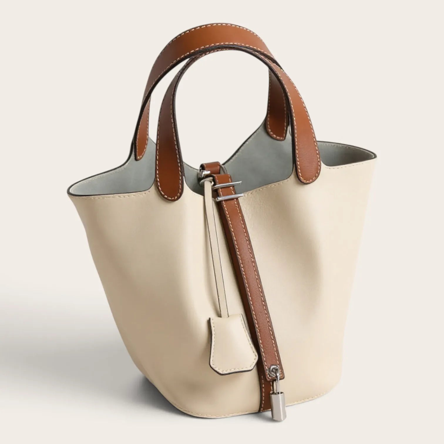 Sac seau bicolore beige