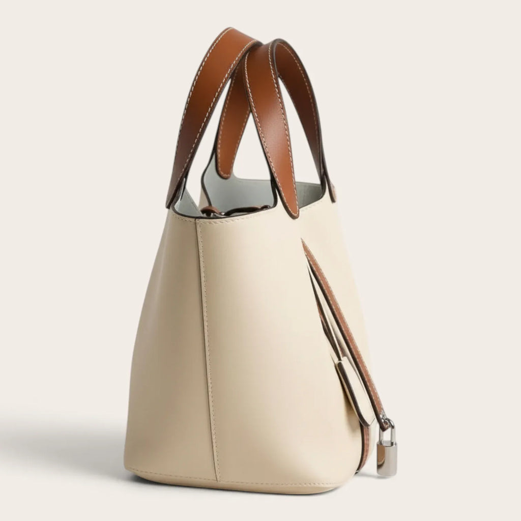 Sac seau bicolore beige