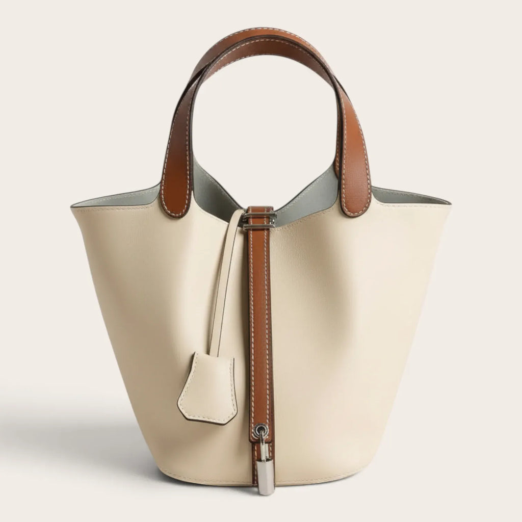 Sac seau bicolore beige