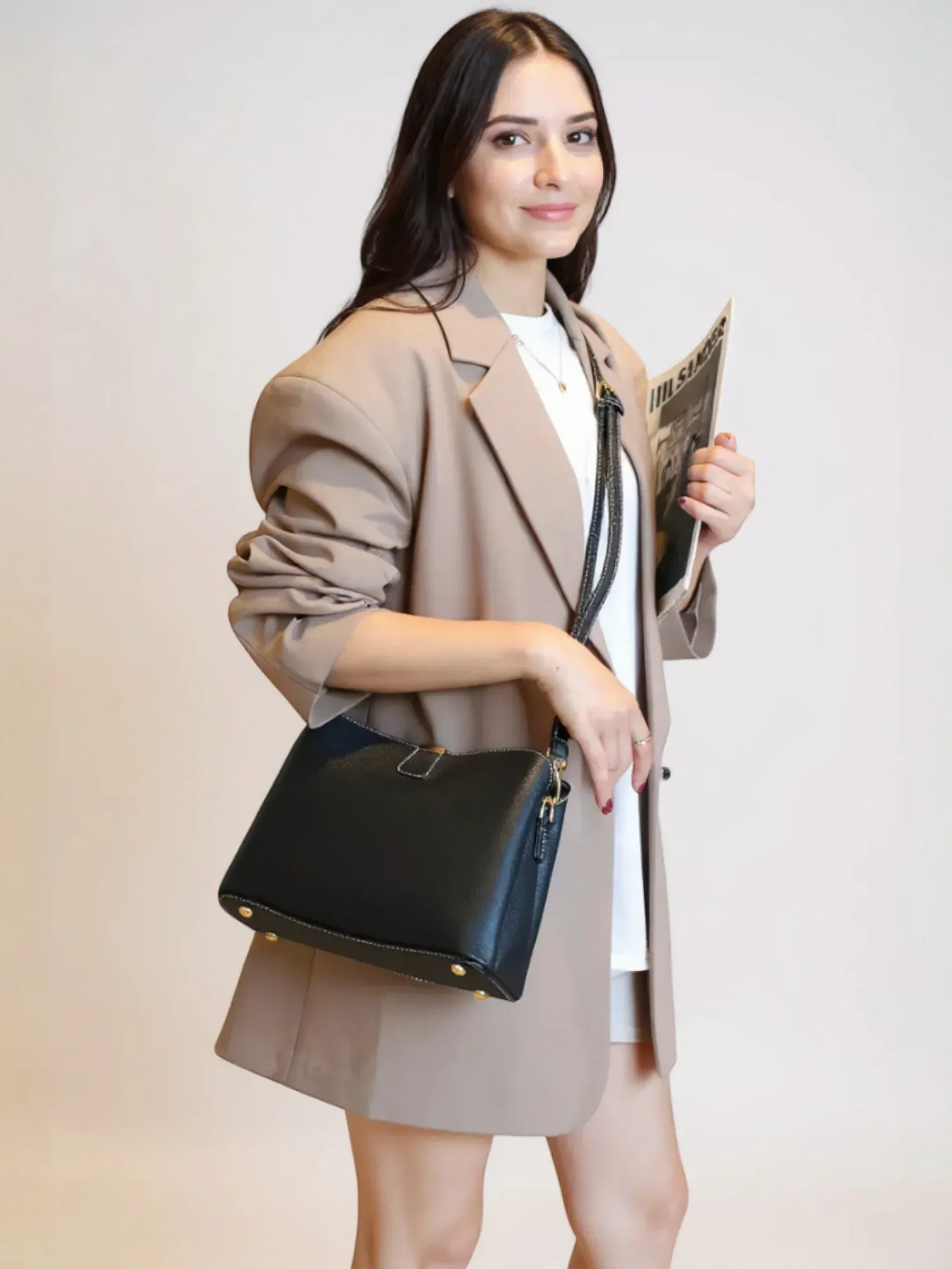 Sac seau cuir grainé