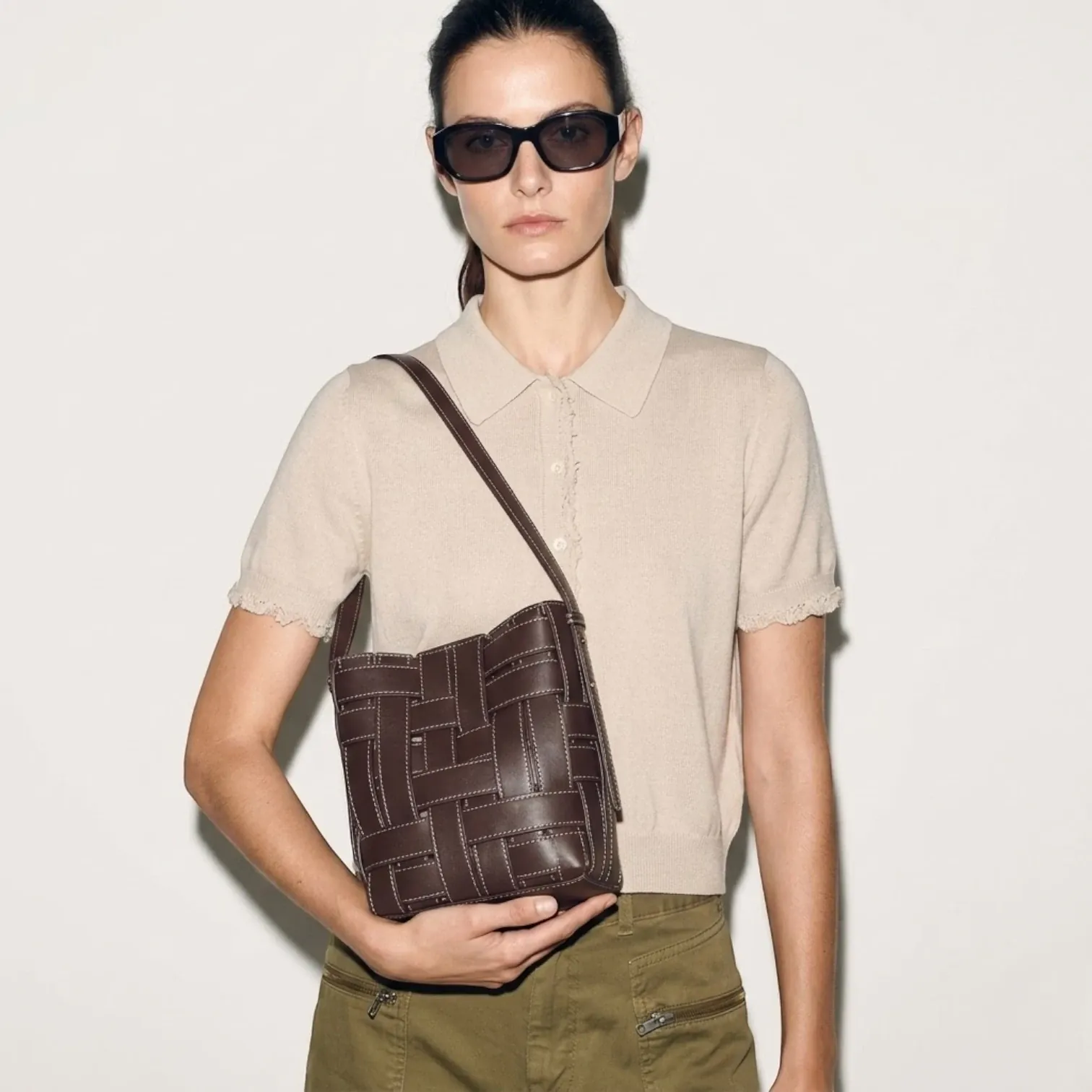 Sac seau cuir vegan tressé surpiqué