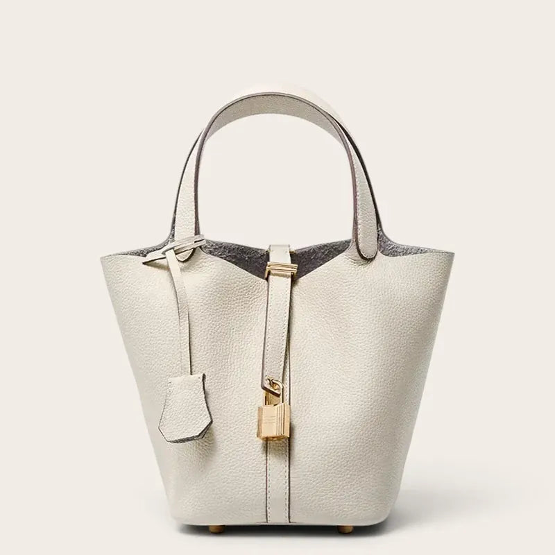 Sac seau en cuir lock in Beige