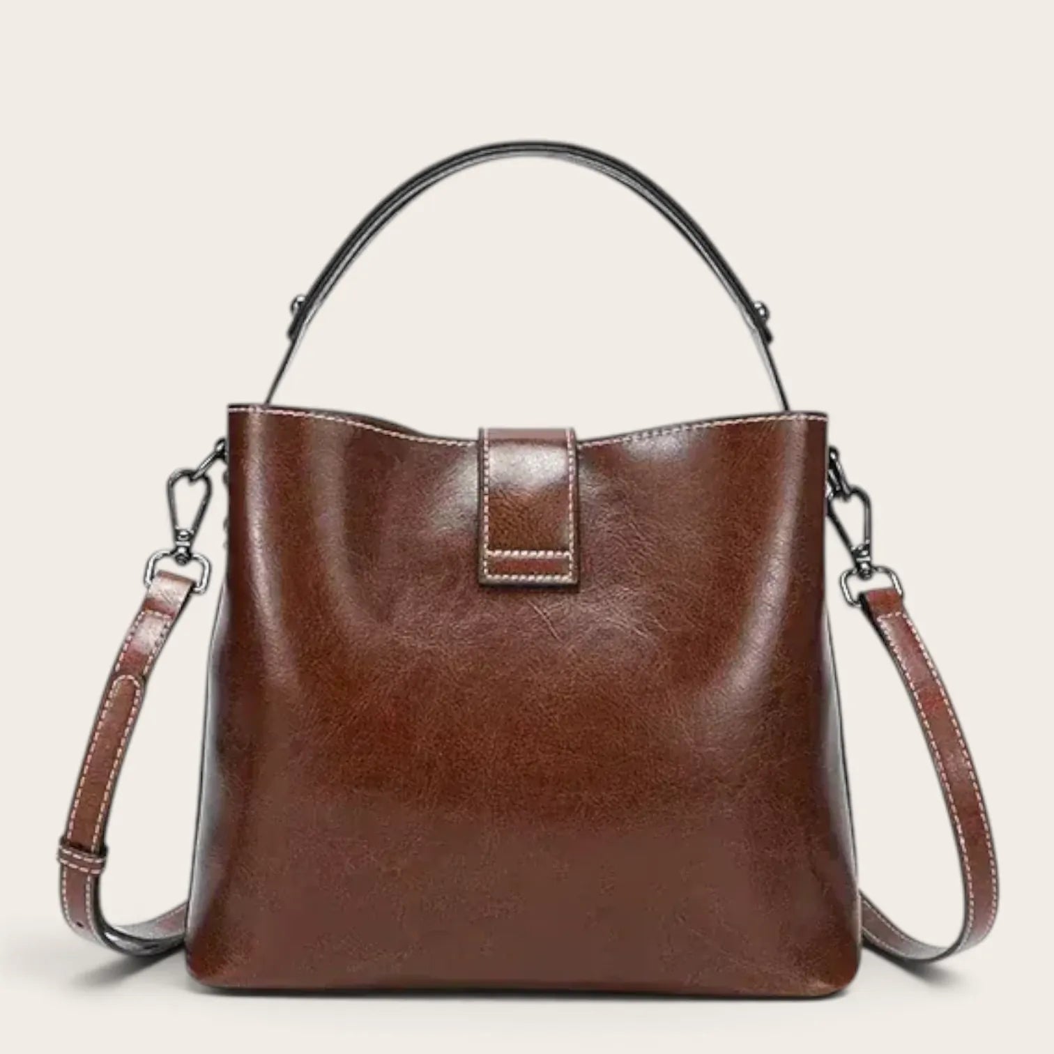 Sac seau en cuir lustré Café