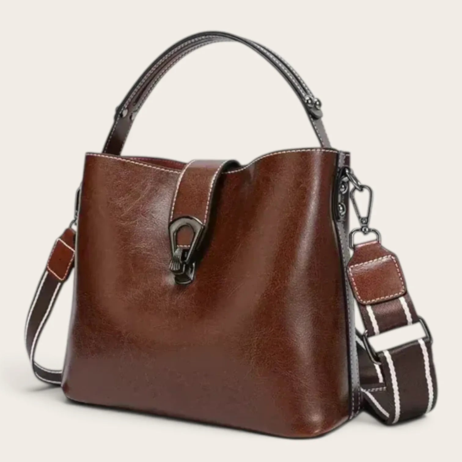 Sac seau en cuir lustré Café