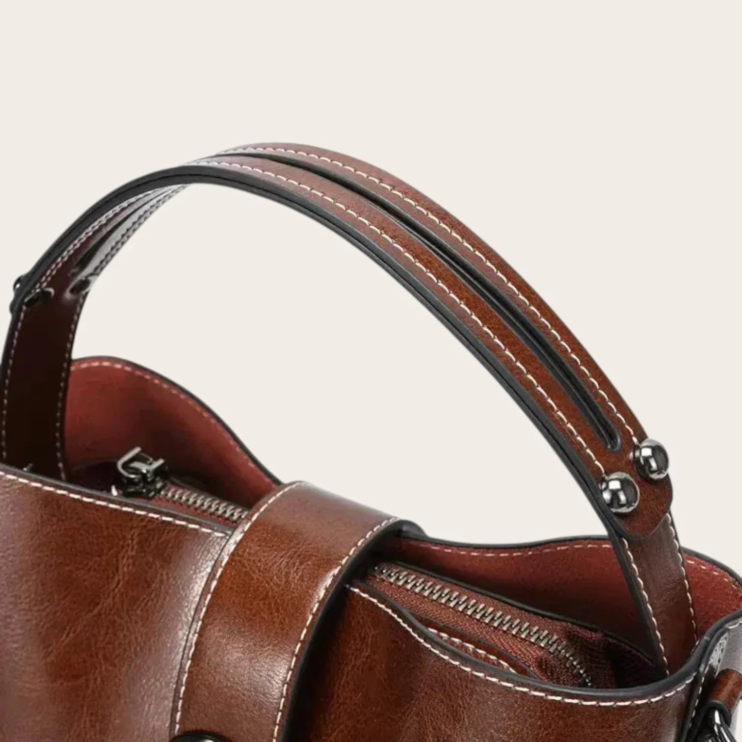 Sac seau en cuir lustré Café