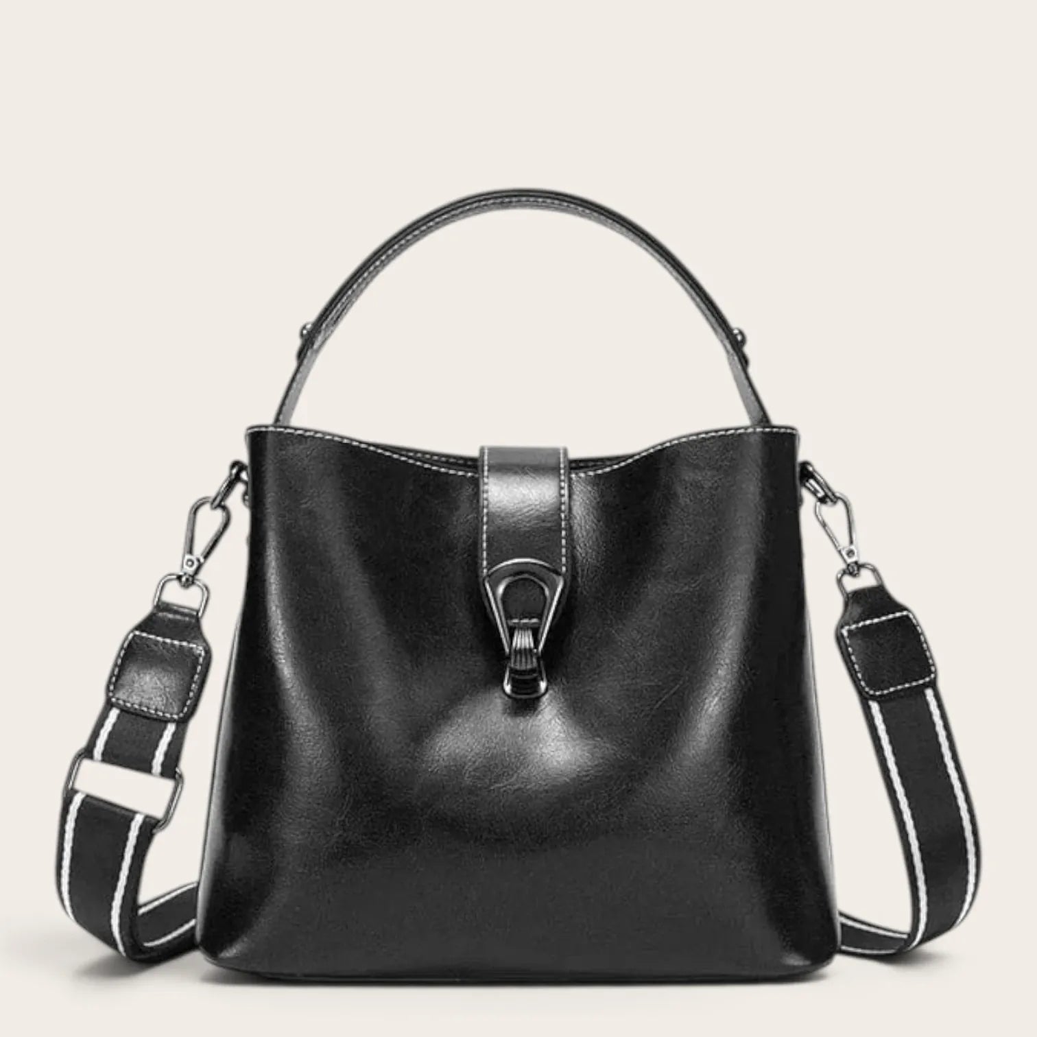 Sac seau en cuir lustré Noir