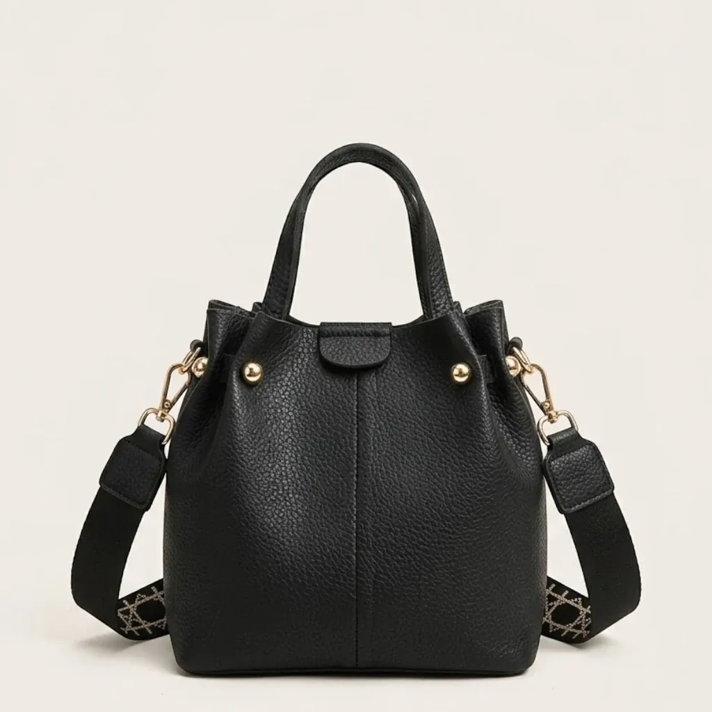 Sac seau en cuir vegan épais Noir