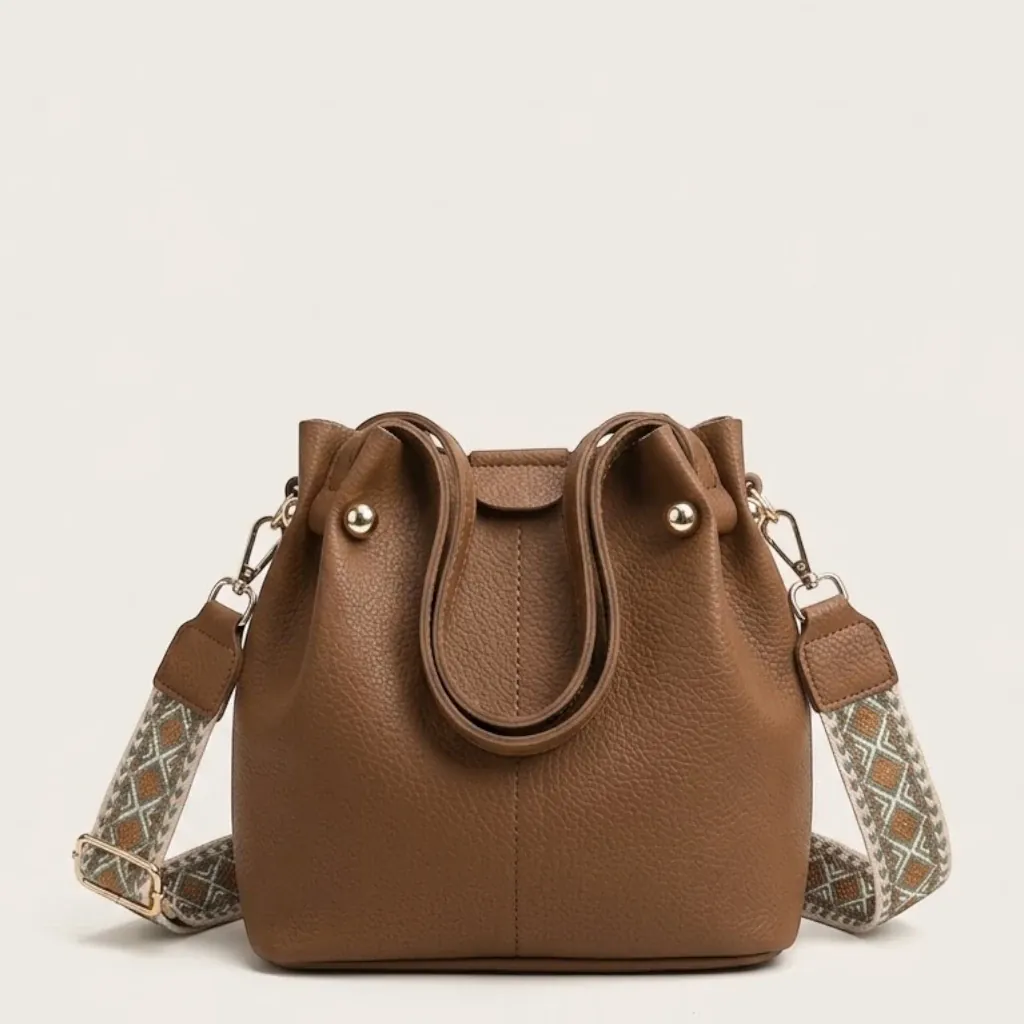 Sac seau en cuir vegan épais Marron