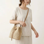 Sac seau paille anse bambou cordon été Khaki