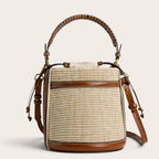 Sac seau paille et cuir Beige & Marron