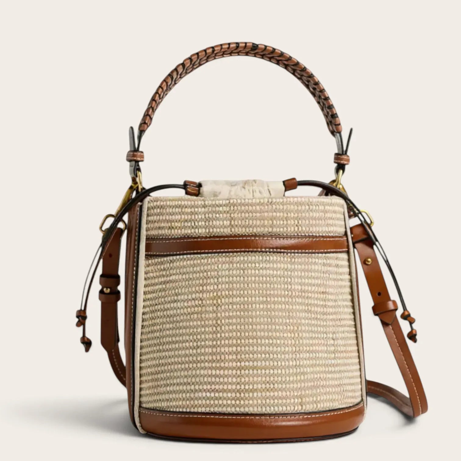Sac seau paille et cuir