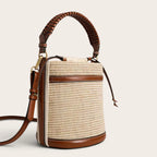 Sac seau paille et cuir Beige & Marron