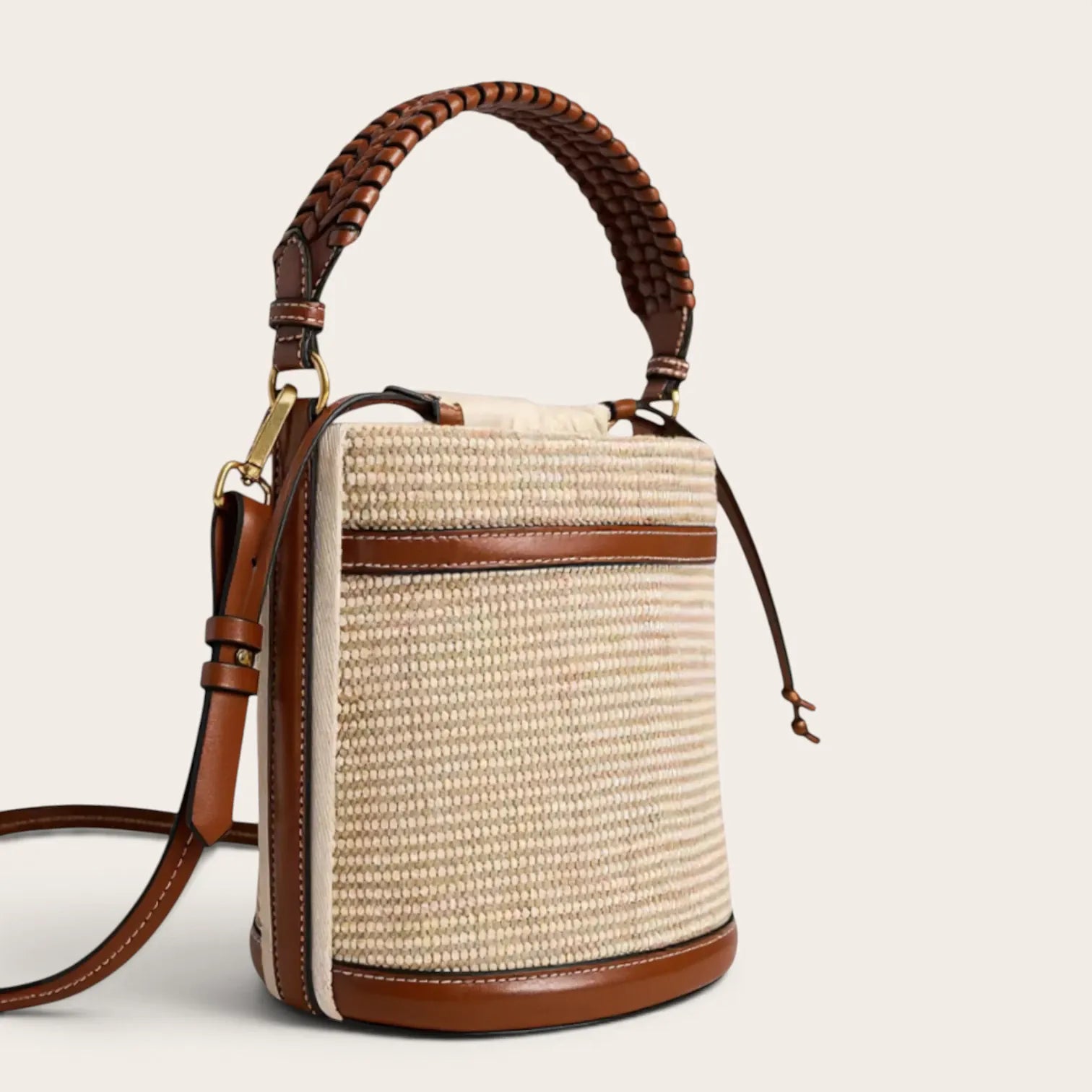 Sac seau paille et cuir